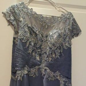 JJs House A-line scoop neck asymetrical chiffon dress with beading